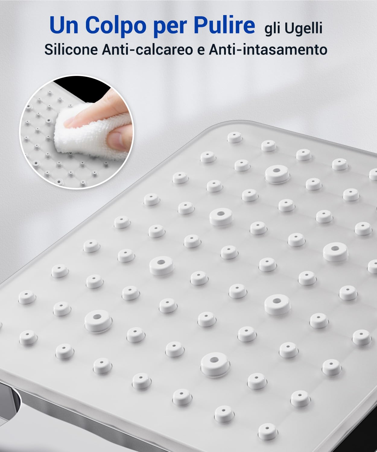 Newentor Soffione Doccia [TESTSIEGER], Soffione Doccia ad Alta Pressione con 6 Modalità di Getto, Quadrato, Argento (senza Tubo）