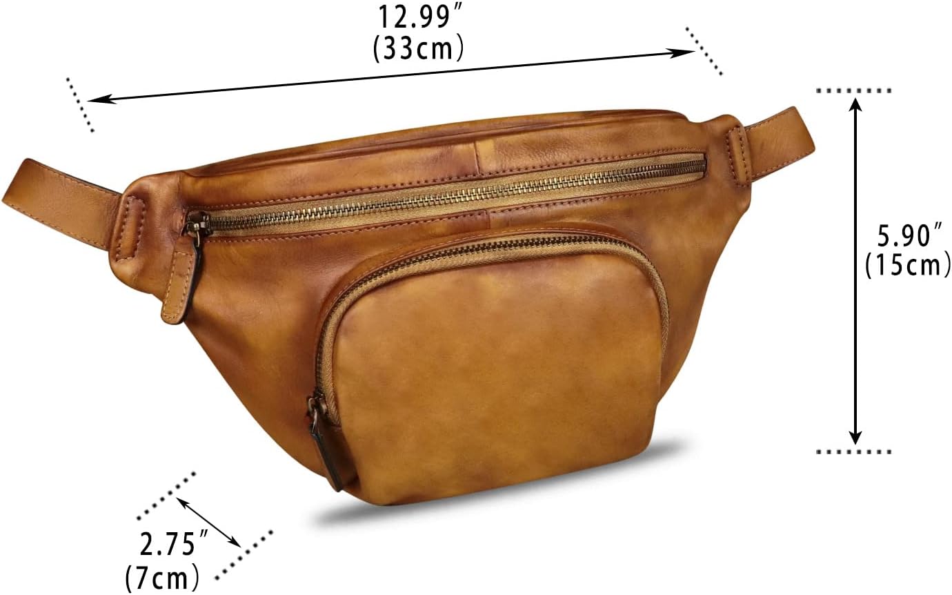 Genuine Leather Fanny Pack for Women and Men Vintage Real Leather Sling Bag Crossbody Bag Fashion Waist Bag Chest Purse (Brown) - Image 5
