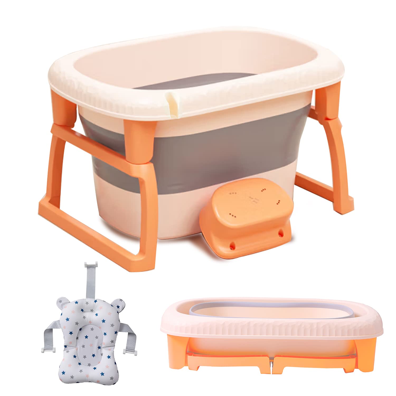 K IKIDO Große Baby Badewanne faltbar für Babys von 0-36 Monaten Ergonomische Babywanne (324 Orange)