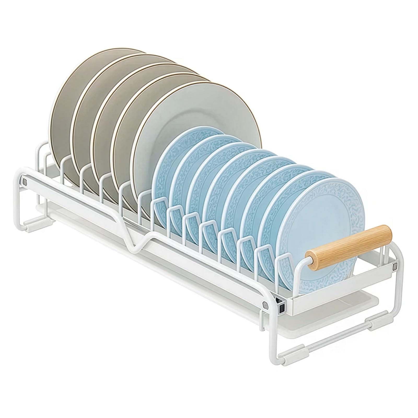 SUNNYNEST Dish Drainer Metal Kitchen Under Sink Pull Out Dish Rack with Drain Tray Space-Saving Storage Solution for Cabinet Countertop White