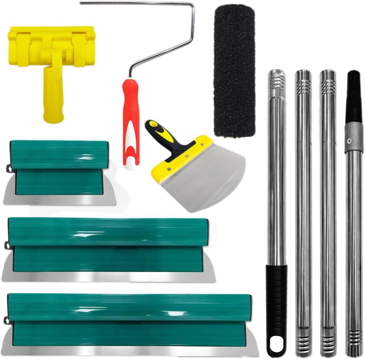 Drywall Knife Combination Set, 10-inch + 16-inch + 24-inch Three-piece Drywall Knife Set, With Extension Rod And Clip Adapter, 9-inch Putty Roller