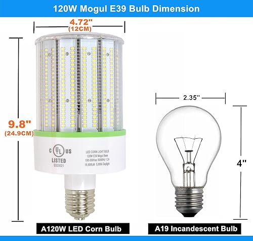 Miniatura 7 de Paquete de 2 bombillas LED grandes E39 de 150 W con base Mogul, 21,000 lúmenes, 6000 K, blanco frío, 800 W MHHPS de repuesto para garaje, almacén,