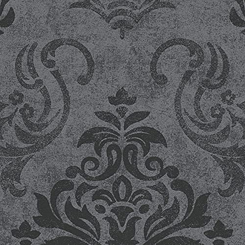 A.S. Création Vliestapete Memory Tapete neo barock glamourös klassisch 10,05 m x 0,53 m grau metallic schwarz Made in Germany 953723 95372-3