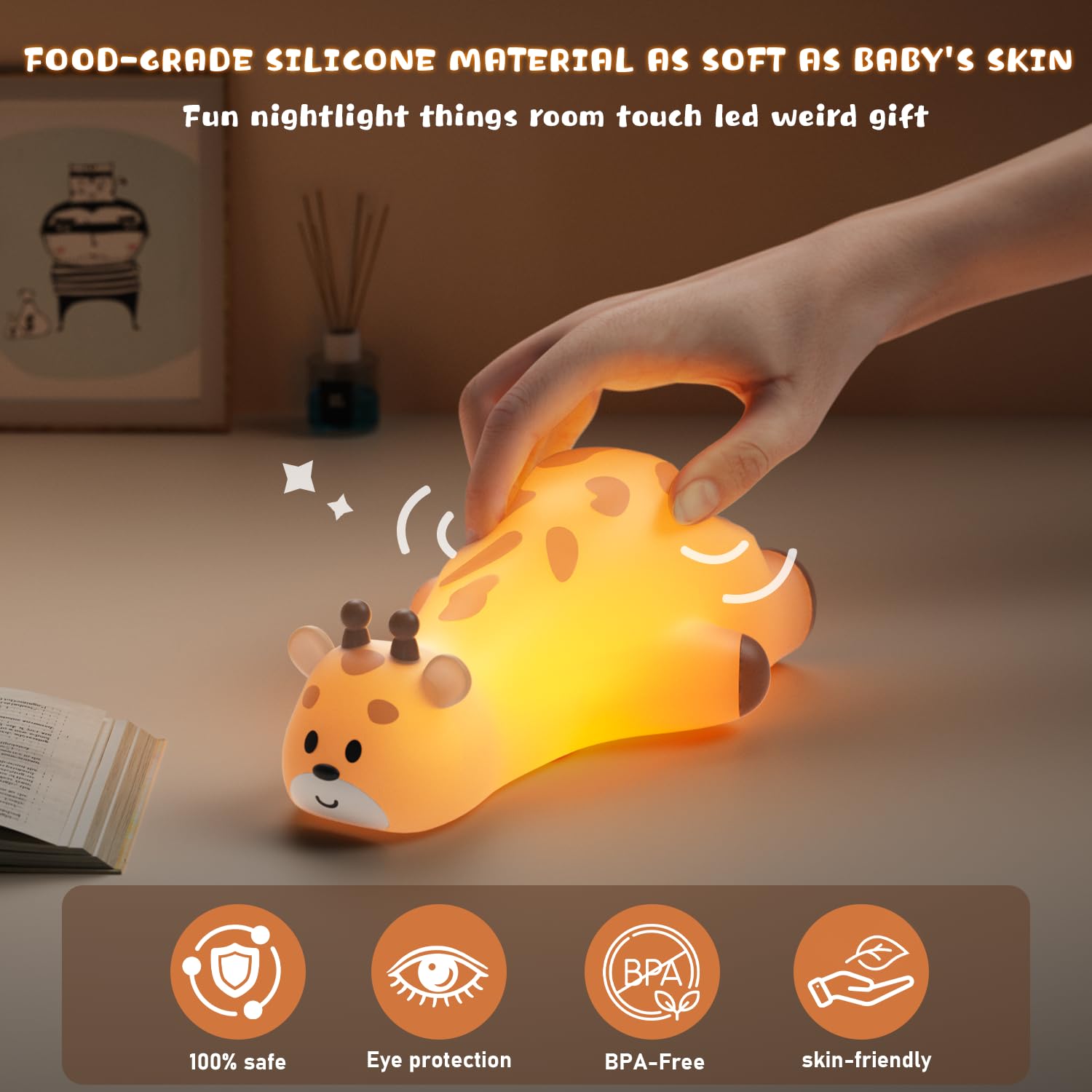 3D-Giraffen-Nachtlicht für Kinder, Silikon-Touch-Sensor-Nachtlampe mit RGB + Warmweiß 3000 K, automatischer Dämmerung bis Morgengrauen Sensor, Schlafzimmer-Dekor, Nachtlicht Geschenk