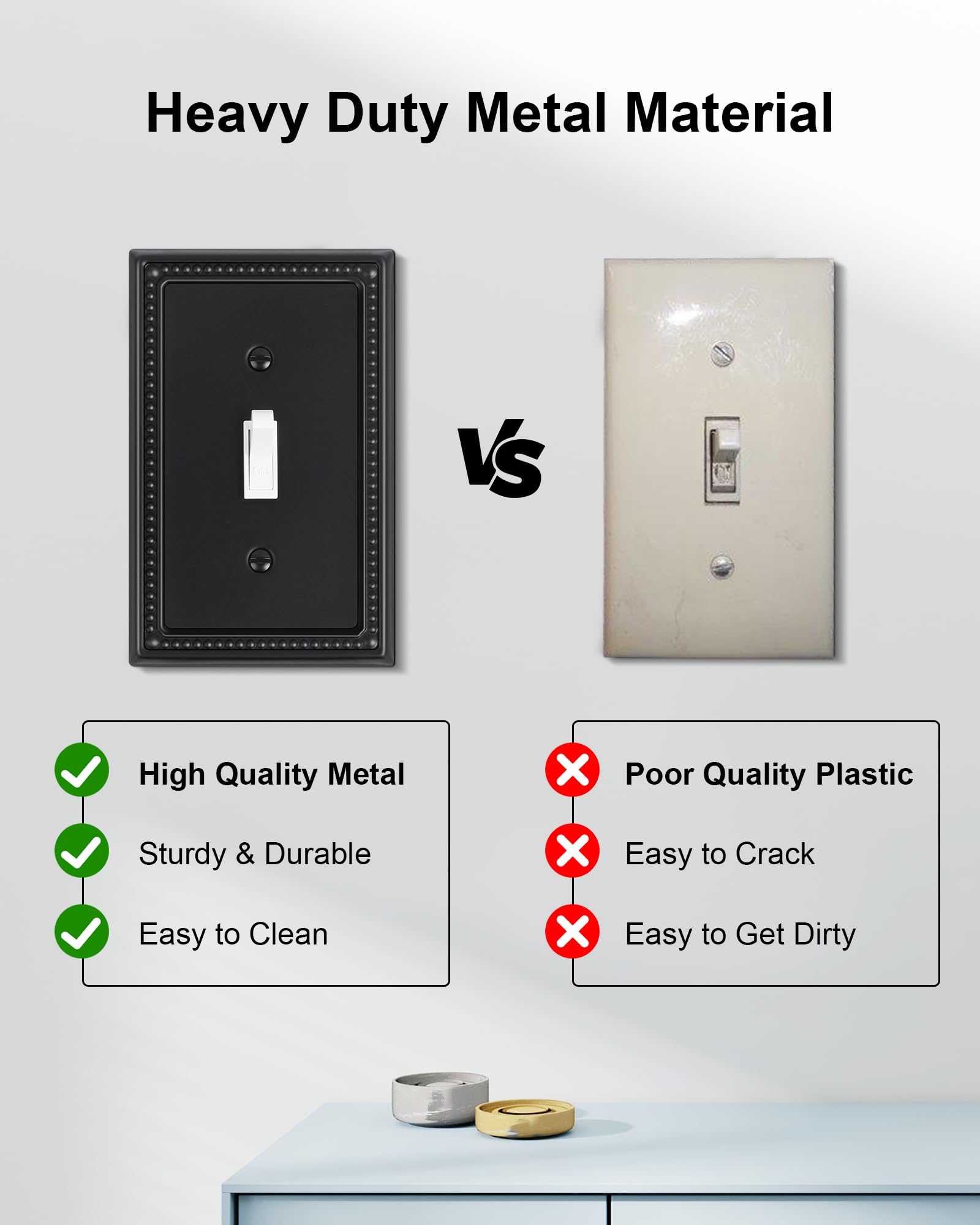 2-Pack Single Toggle Light Switch Cover Plate, Pearls Decorative Switch Plate Covers, Black 1 Gang Metal Wall Plate, Corrosion Resistant - 4