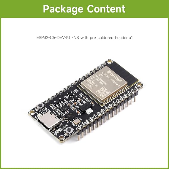 Waveshare ESP32-C6 Microcontroller, WiFi 6 Development Board, 160MHz Single-Core Processor, ESP32-C6-WROOM-1-N8 Module, Supports USB and UART Development with Pre-soldered Header