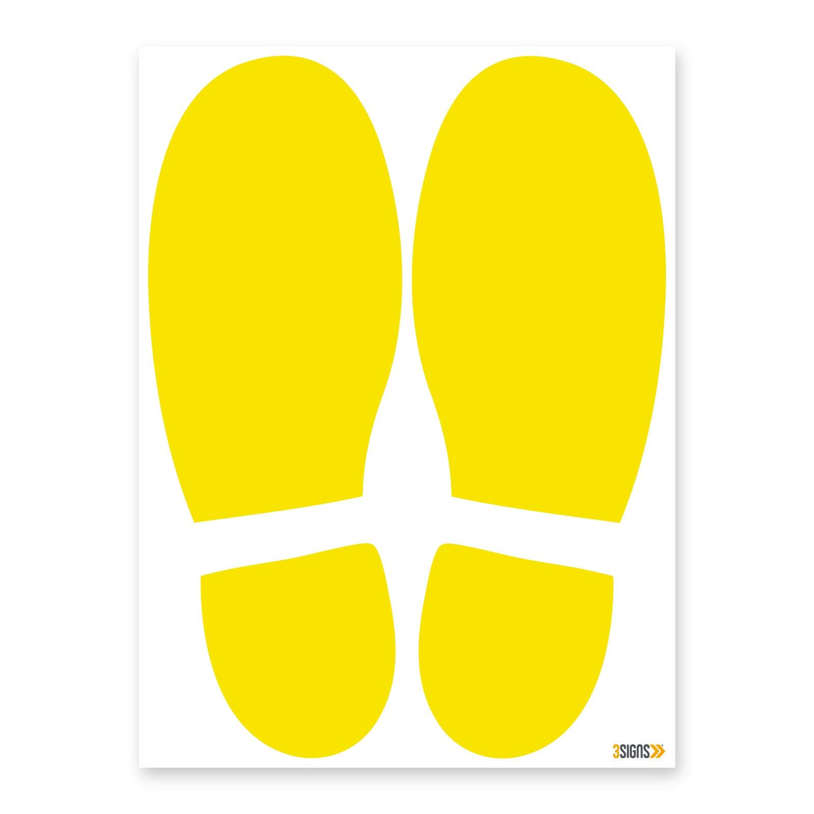 Pack of 8 Yellow Multipack Footprint impression shape floor signs, Self-adhesive Vinyl Sticker, Direction One Way System Safety Signs