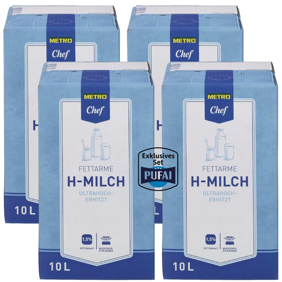 H-Milch 1,5% Fett – Haltbare fettarme Milch – 10 l – 4er Pack