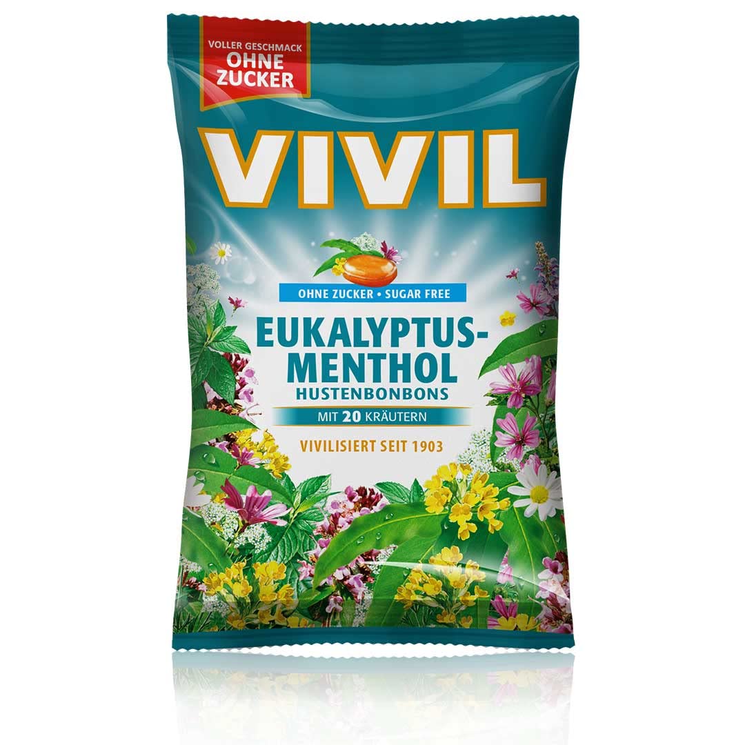 VIVIL Eukalyptus-Menthol Hustenbonbons ohne Zucker 15er Packung (15 Beutel á 88 g)