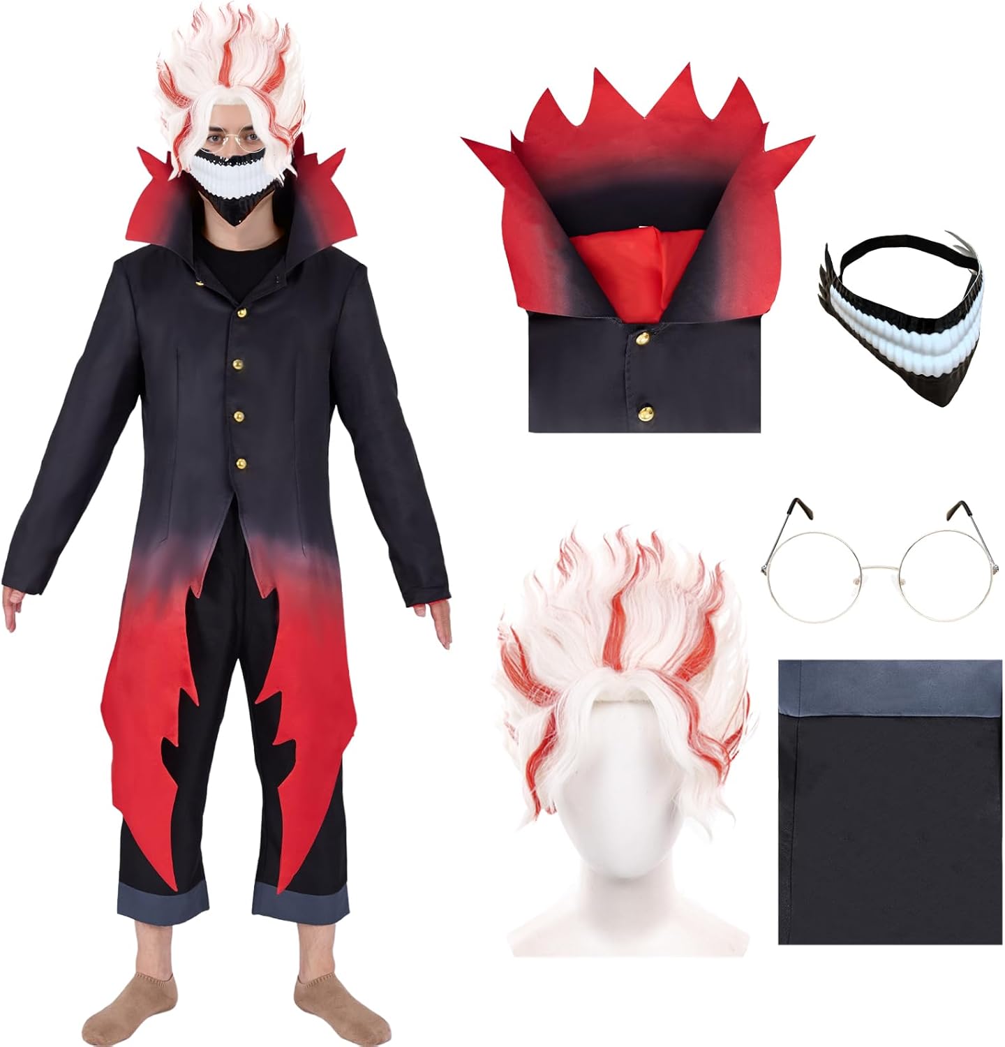 Anime Ken Takakura Halloween Cosplay Costume For teen Men Black School Uniform With Mask Glasses wig Medium