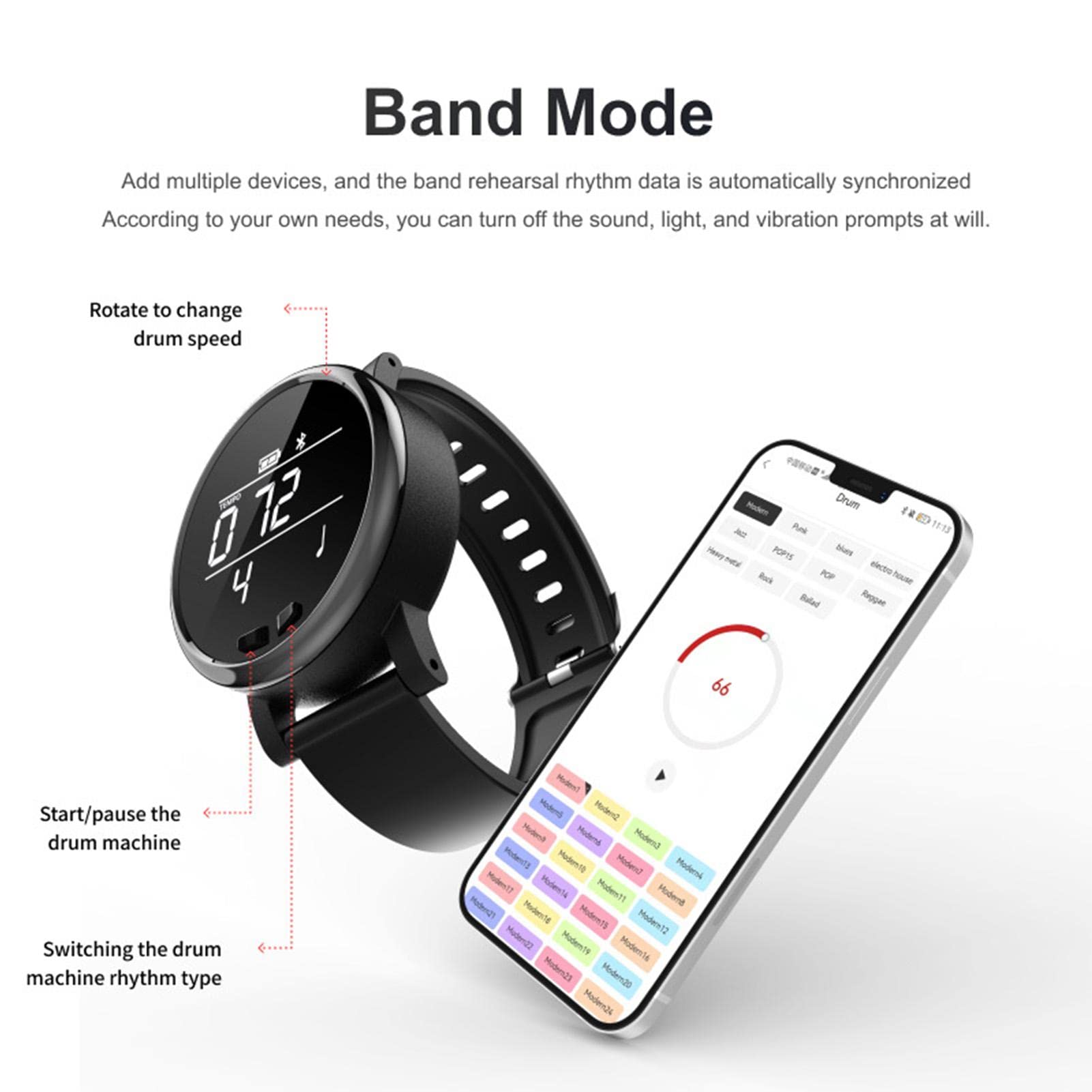 5 orologi metronomici intelligenti | Orologio con metronomi di esercizio a banda e indicatore dell'ora con batteria da 330 mAh – smartwatch da polso, compatibile con pianoforte, batteria, | esercizio a banda e indicatore 'ora con batteria da 330 mAh – sma