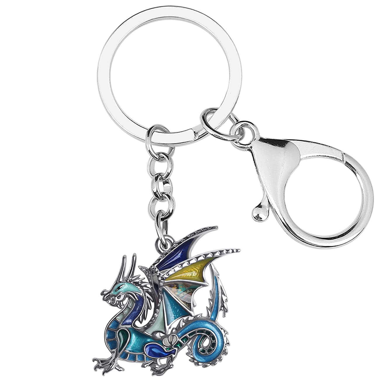 Weveni Women's Blueness Enamel Alloy Dainty Dragon Keychain Dinosaur Keyring Fashion Jewelry For Girls Bag Car Wallet Charms (Blueness)