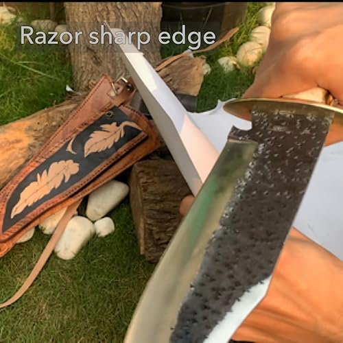 Miniatura 8 de Hoja forjada a mano de acero al carbono de 15.5 pulgadas, mango de cuchillo Bowie coleccionable, clip de latón con cuerno de ciervo (02 ciervo