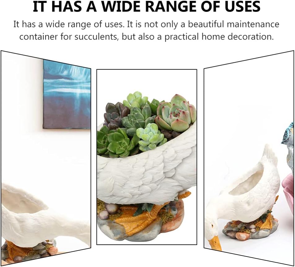 BESPORTBLE Succulent Pots Duck Flower Pot Animal Shaped Cartoon Planter Succulent Planter Garden Decorative Flower Art for Office Desktop White Vintage Decor