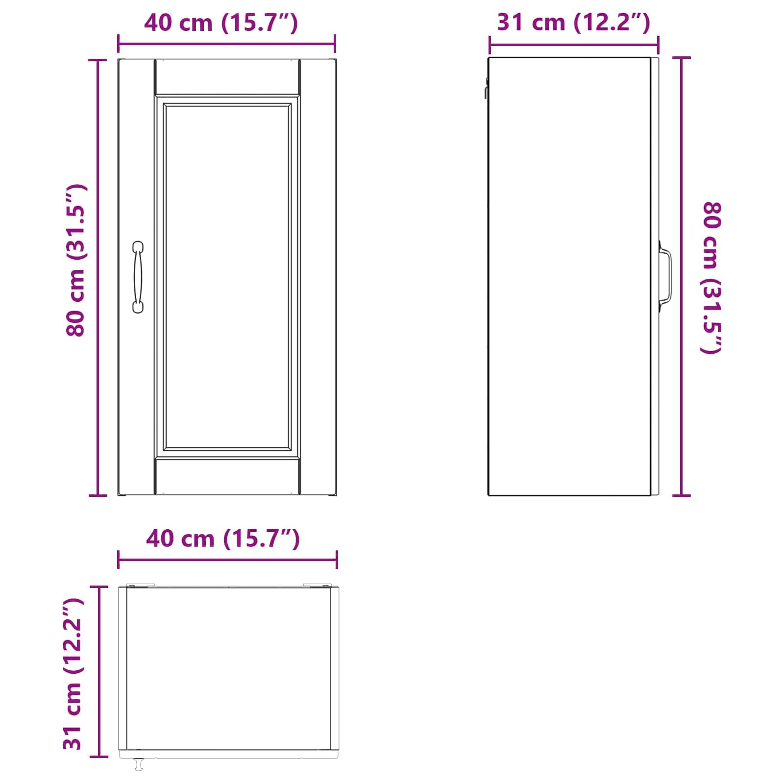 Porto - Armadietto da parete in legno di rovere affumicato, 40 x 31 x 80 cm, 2 ante, 3 ripiani, mobile da cucina, dispensa, armadietto pensile, adatto per riporre oggetti e stoviglie
