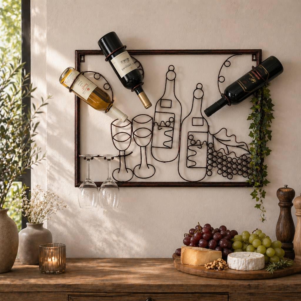 DanDiBo Weinregal Wand Bar Regal Metall Weinglashalter 91975 Wandbild 65 cm Flaschenregal Hängend Weinhalter Weinflaschenhalter Wandregal