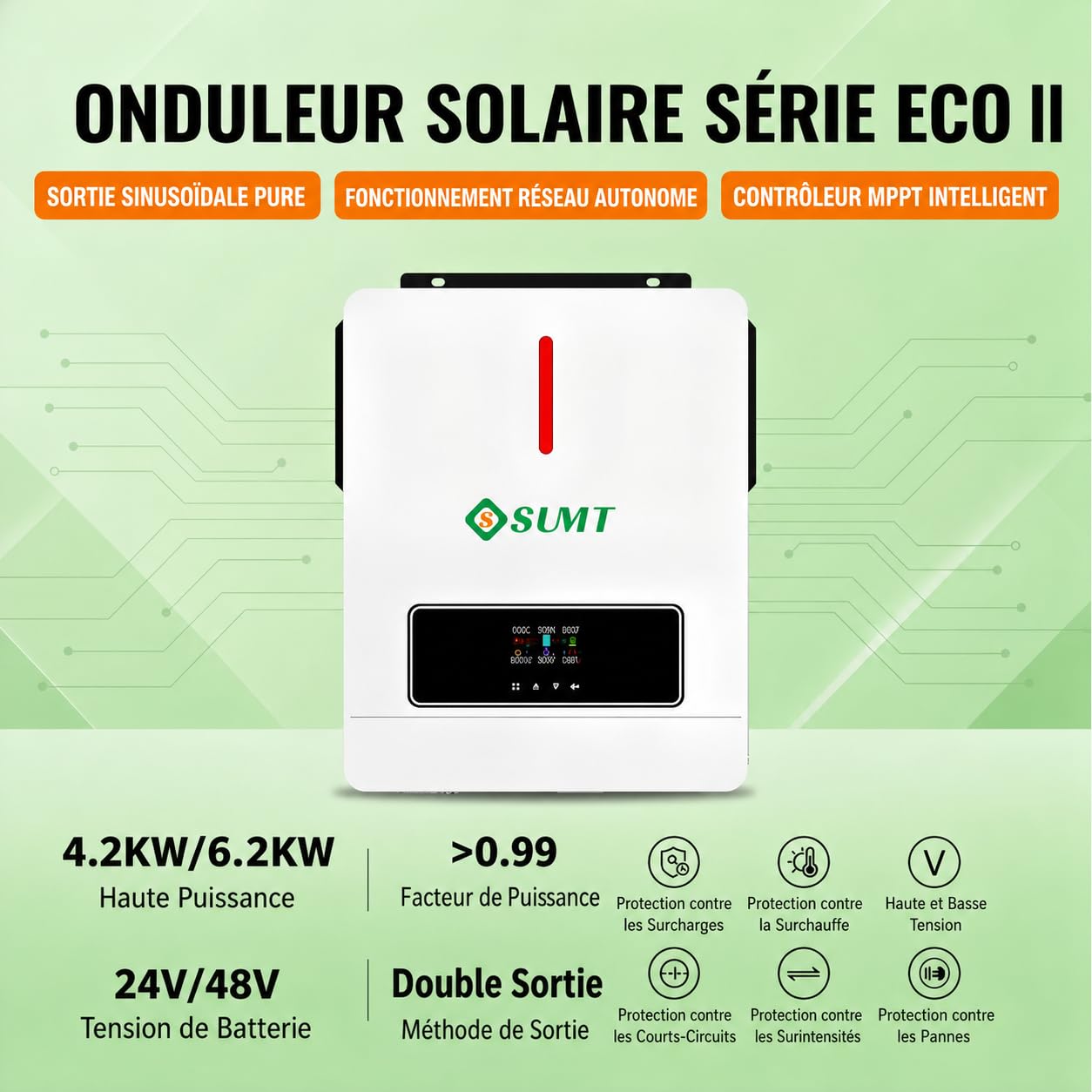 ECO II Inversor Solar Híbrido 6,2KW MPPT 120A Onda Sinusoidal Pure Operation On Grid Off Grid WiFi GPRS Doble Salida