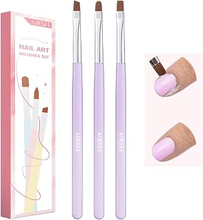 AIRSEE Nail Art Clean Up Brushes, 3 PCS Flat/Oval/Fine Angled Gel Nail Brush for Cleaning Polish Mistake on the Cuticles, Painting Brushes, Art Design DIY Tools, Purple