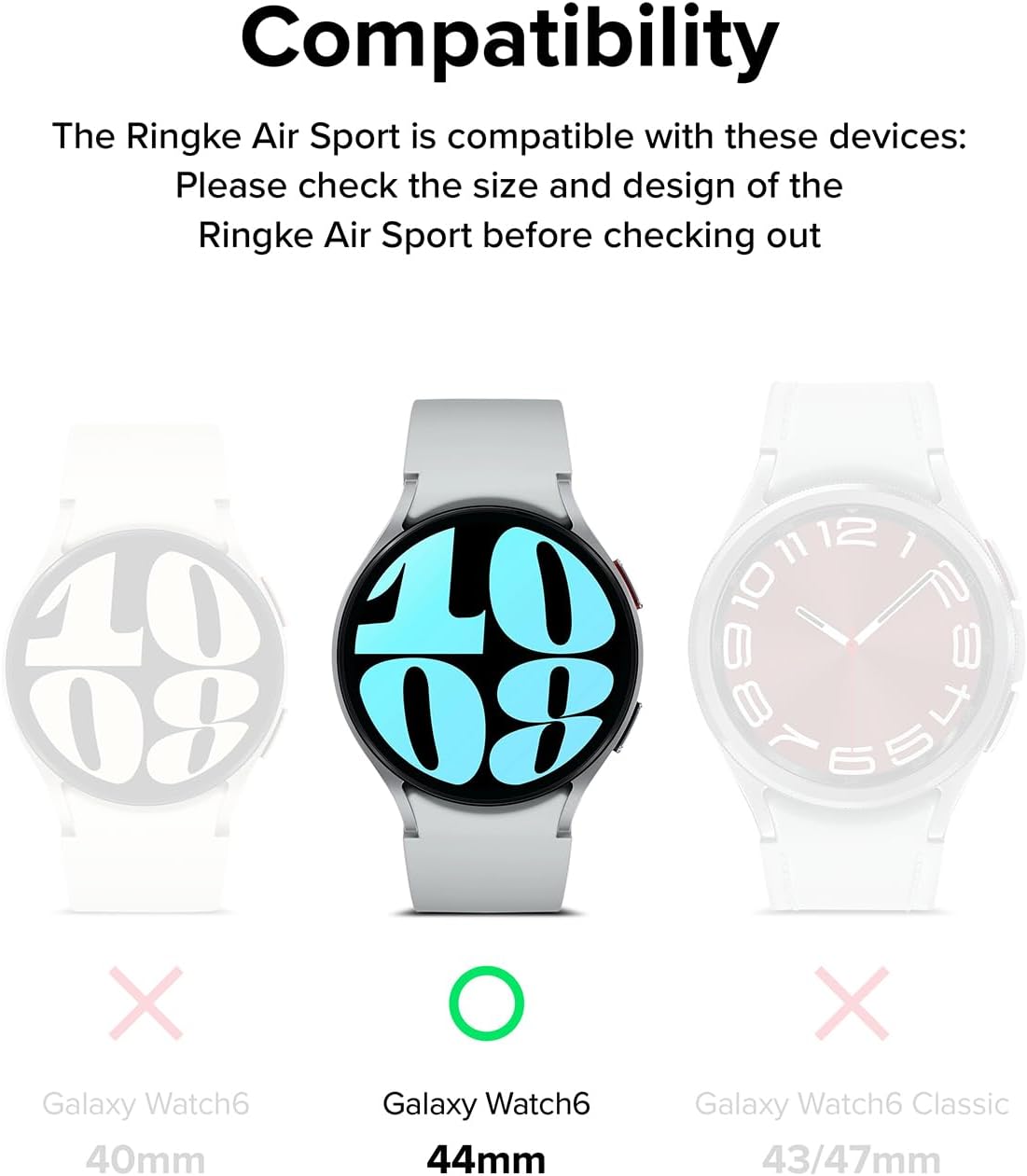Ringke Air Sports Case Compatible with Samsung Galaxy Watch 6 44mm [Black] + Glass Compatible with Samsung Galaxy Watch 6 44mm [R6]