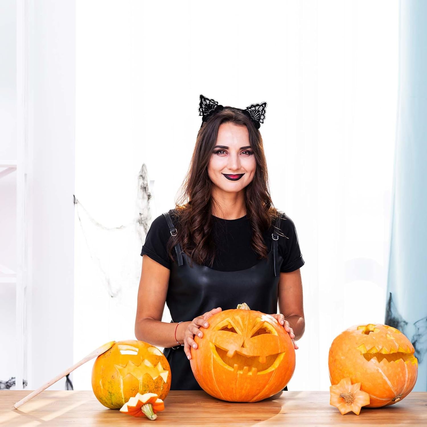 Lace Cat Ear Headband Halloween Costume Hairband Party Hoop Fancy Dress Headwear Festival Cosplay Hair Accessory - Image 4