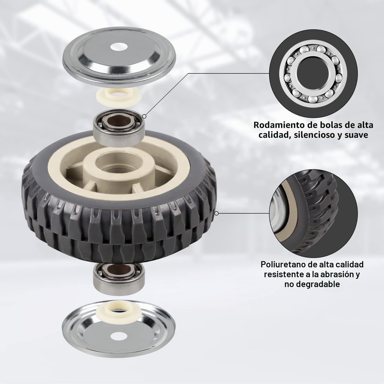 DBREAKS 4Pcs Ruedas para muebles pesados, Ø150mm Rueda giratoria, 2×Ruedas giratorias con freno+2×Ruedas giratorias, Ruedas con pletina, Capacidad de carga total de 1600KG