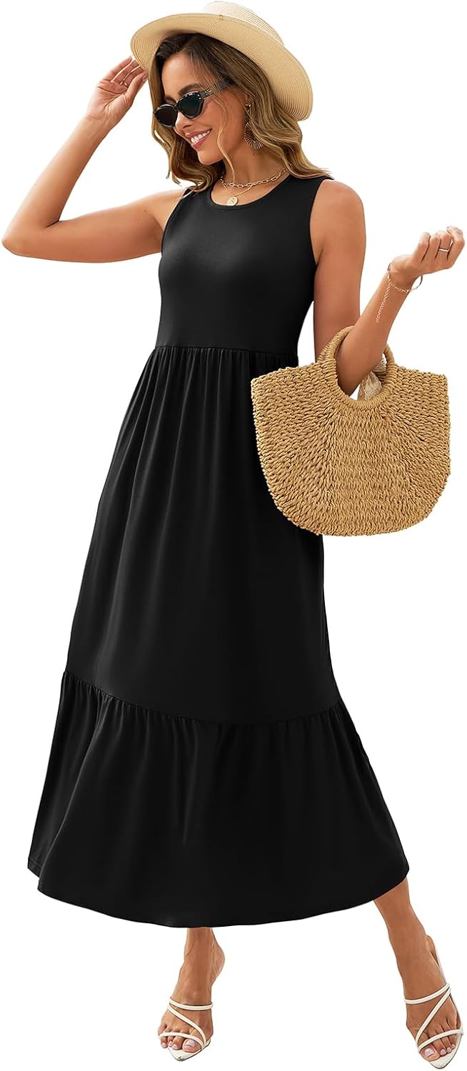 Gracyoga Women's Summer Maxi Dress 2025 Casual Sleeveless Crewneck Aline Flowy Tiered Long Beach Dresses with Pockets - Image 3