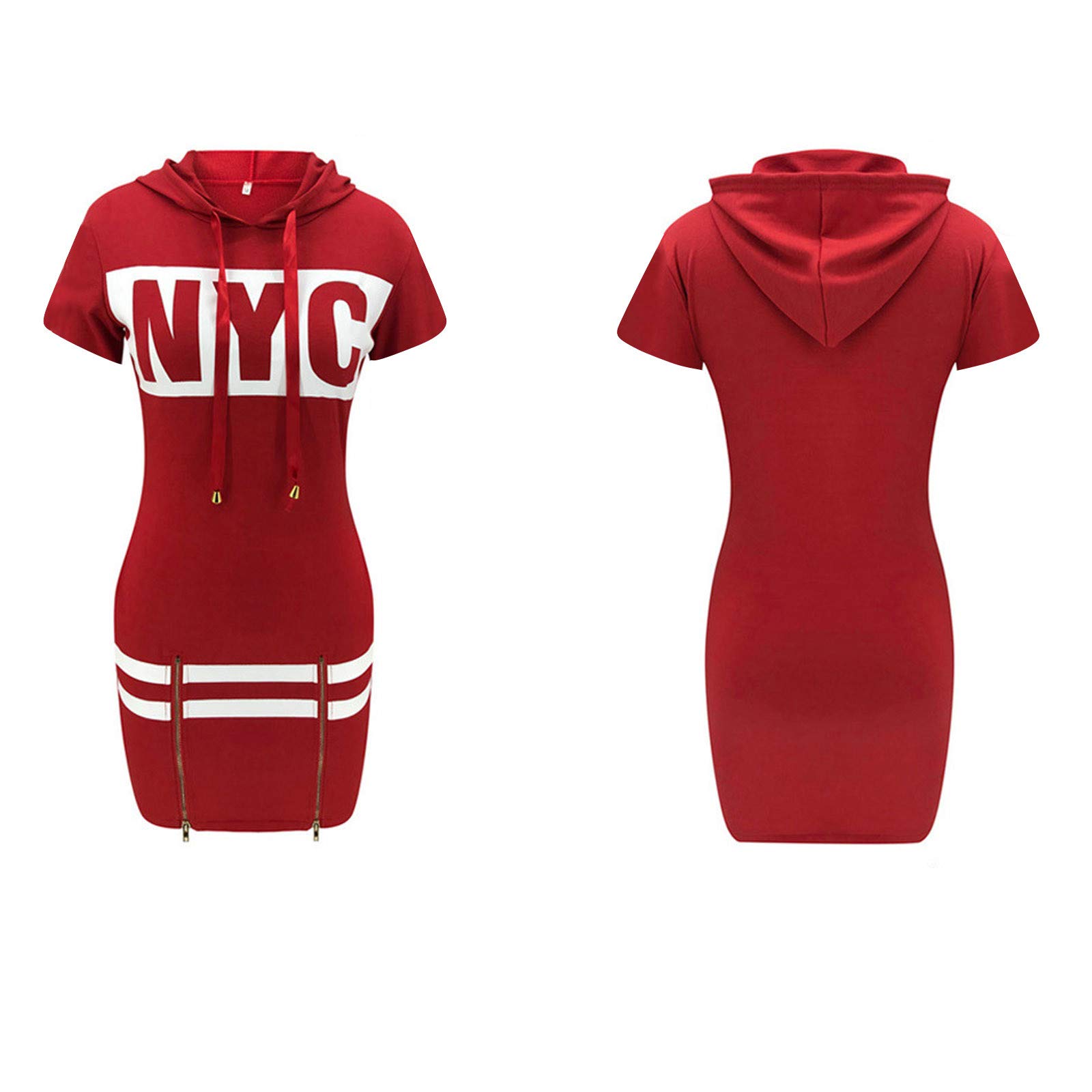 Robe d'été à manches courtes pour femme, robe courte avec capuche et fermeture éclair, robe moulante légère, robe tendance et décontractée, robe fraîche et respirante, robe confortable pour tous les