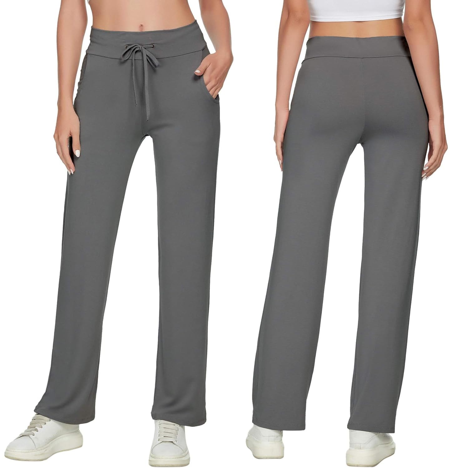 TownCat Pantalon De Yoga pour Femmes avec Poches Cordon De Tirage Pantalons De Jogging Taille Haute Sport Fitness Loisirs Pants Doux Et Confortable