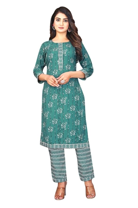 Women's Kurtas & Kurtis Cotton Printed Floral Kurta and Pant Set |Kurta Pant with Pocket