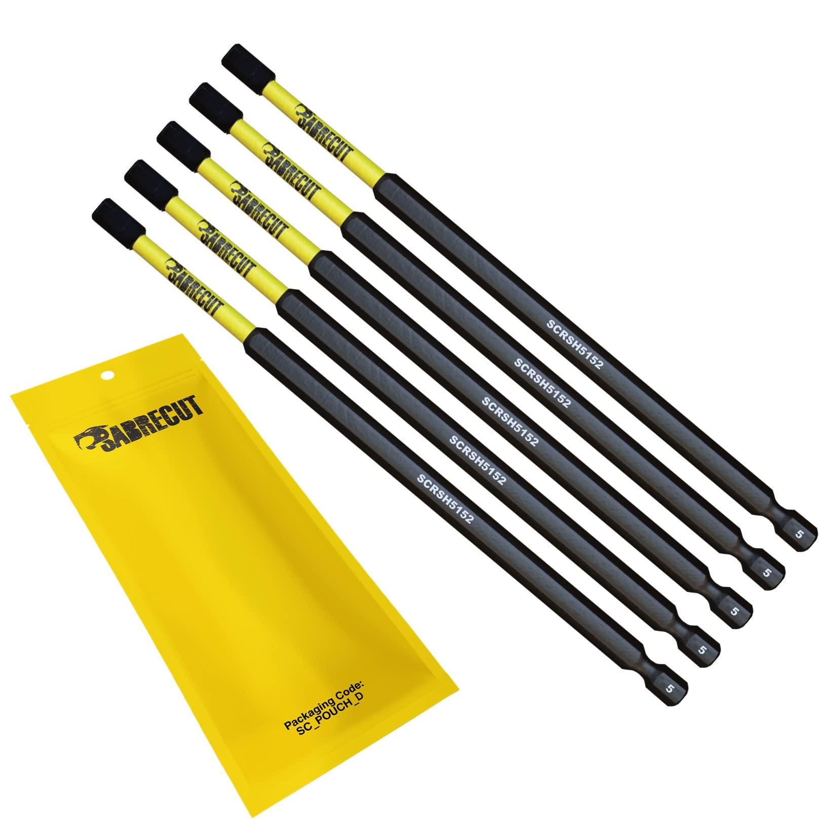 5 x SabreCut SCRH5152_5 152mm H5 Hex Magnetic Impact Screwdriver Driver Bits Set Single Ended Heavy Duty