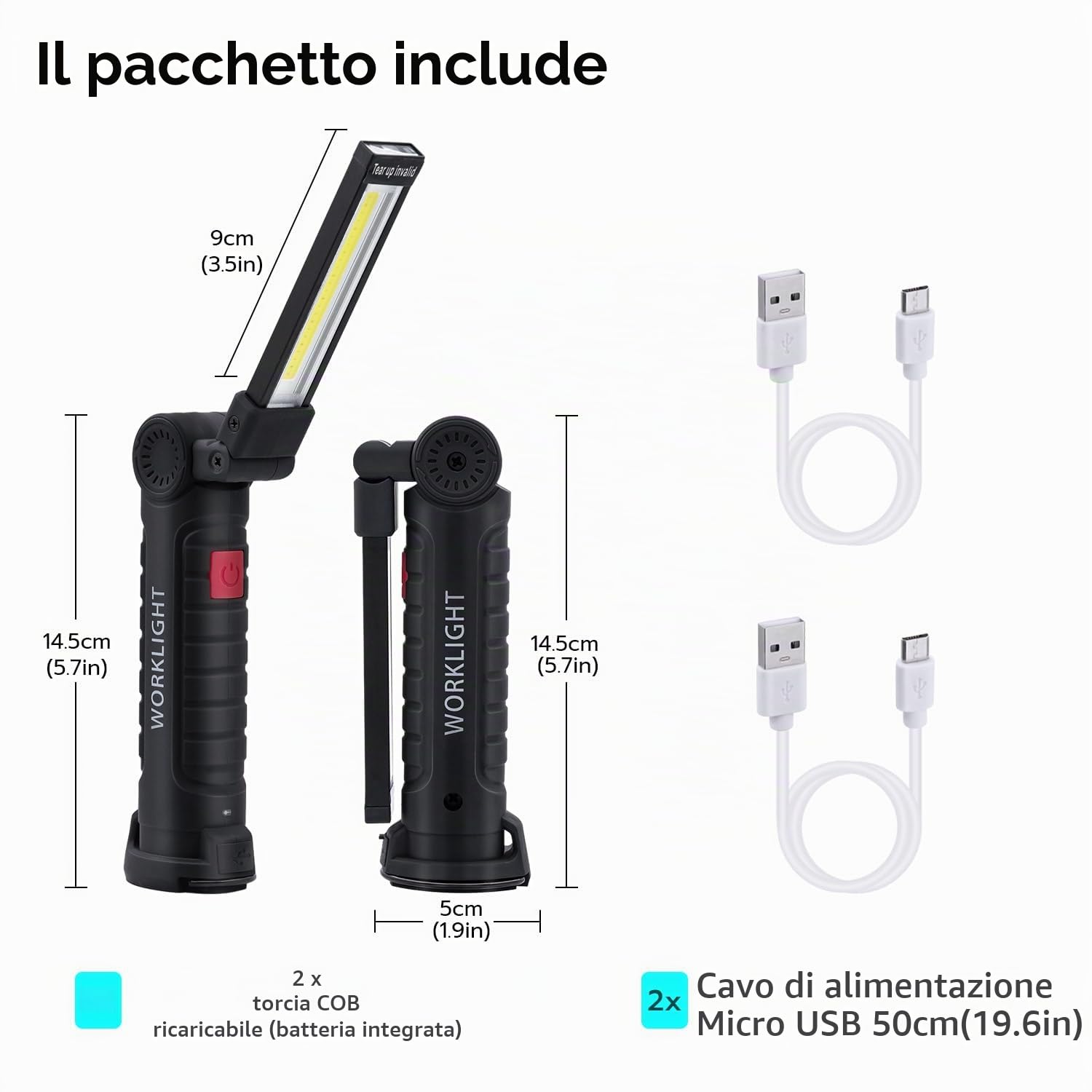 2 Pezzi Torcia Magnetica Ricaricabile,Usb Cob Lampade Di Ispezione,Portatile Con Gancio Appeso, Torcia 5 Modalità Lanterne Per Campeggio Esterna Autofficina Lampada,Riparazione Auto Emergenza