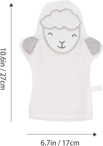 Miniatura 6 de Lurrose 4 piezas de guantes de baño para bebé, diseño de animales de dibujos animados, esponja de algodón para ducha, guantes de limpieza corporal