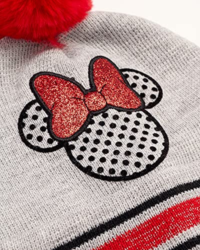 Disney Minnie Mouse 2-Piece Beanie Hat Set, Girls Acrylic Knitted Winter Caps with Pom and Earflaps for Kids3