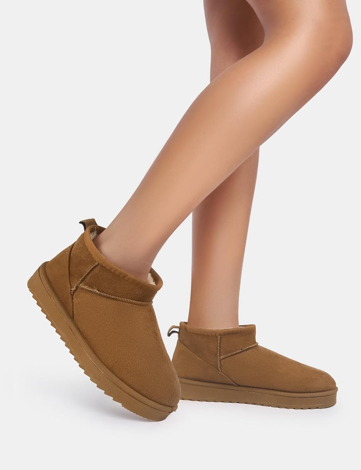 Women's Platform Fur Ankle Boots - Suede Leather Winter Snow Boots With Faux Fur Lining