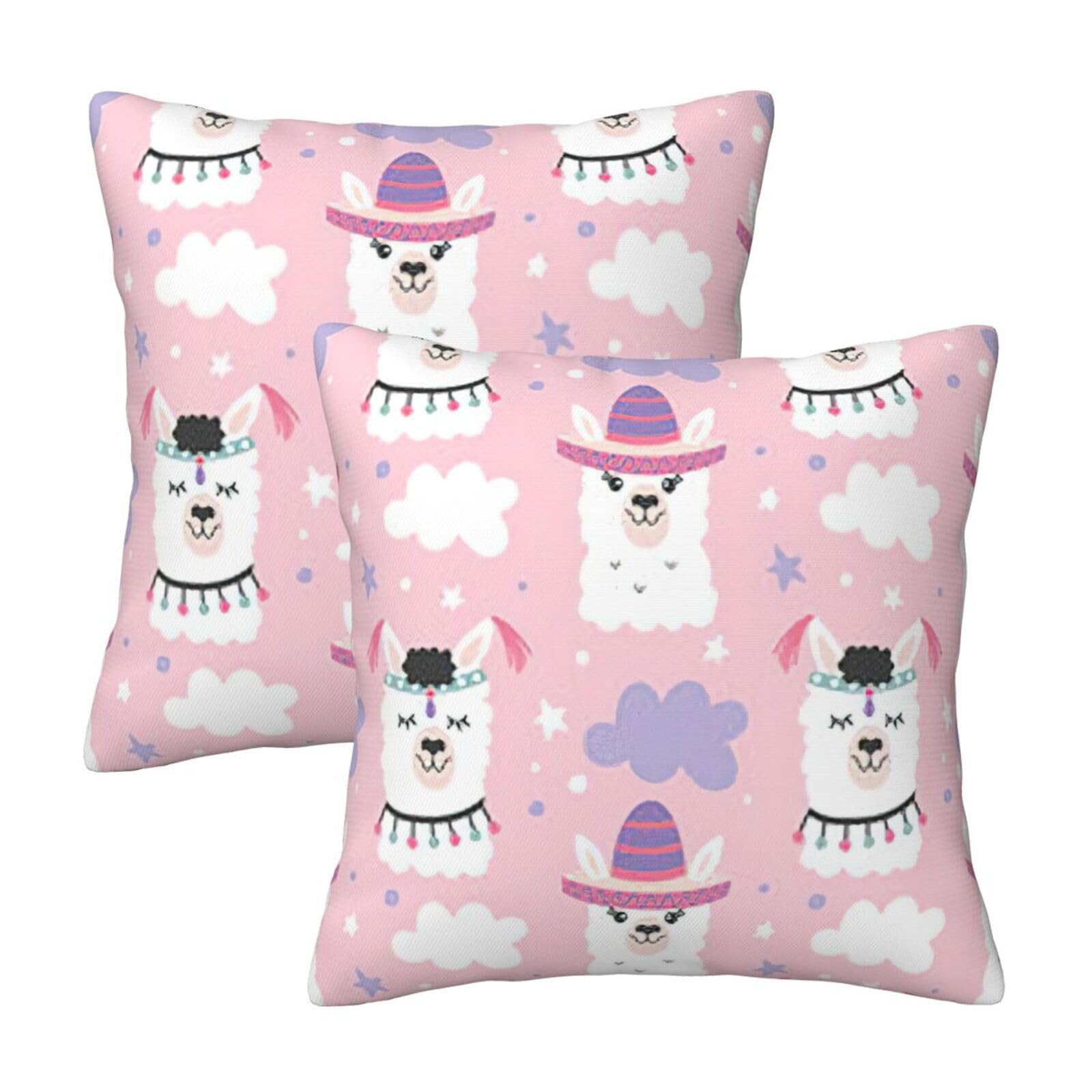 Kfjghhl Cartoon Llama Alpaca Throw Pillow Covers Decorative Farmhouse Couch Pillow Case 4 Sizes Square Cushion Pillcase