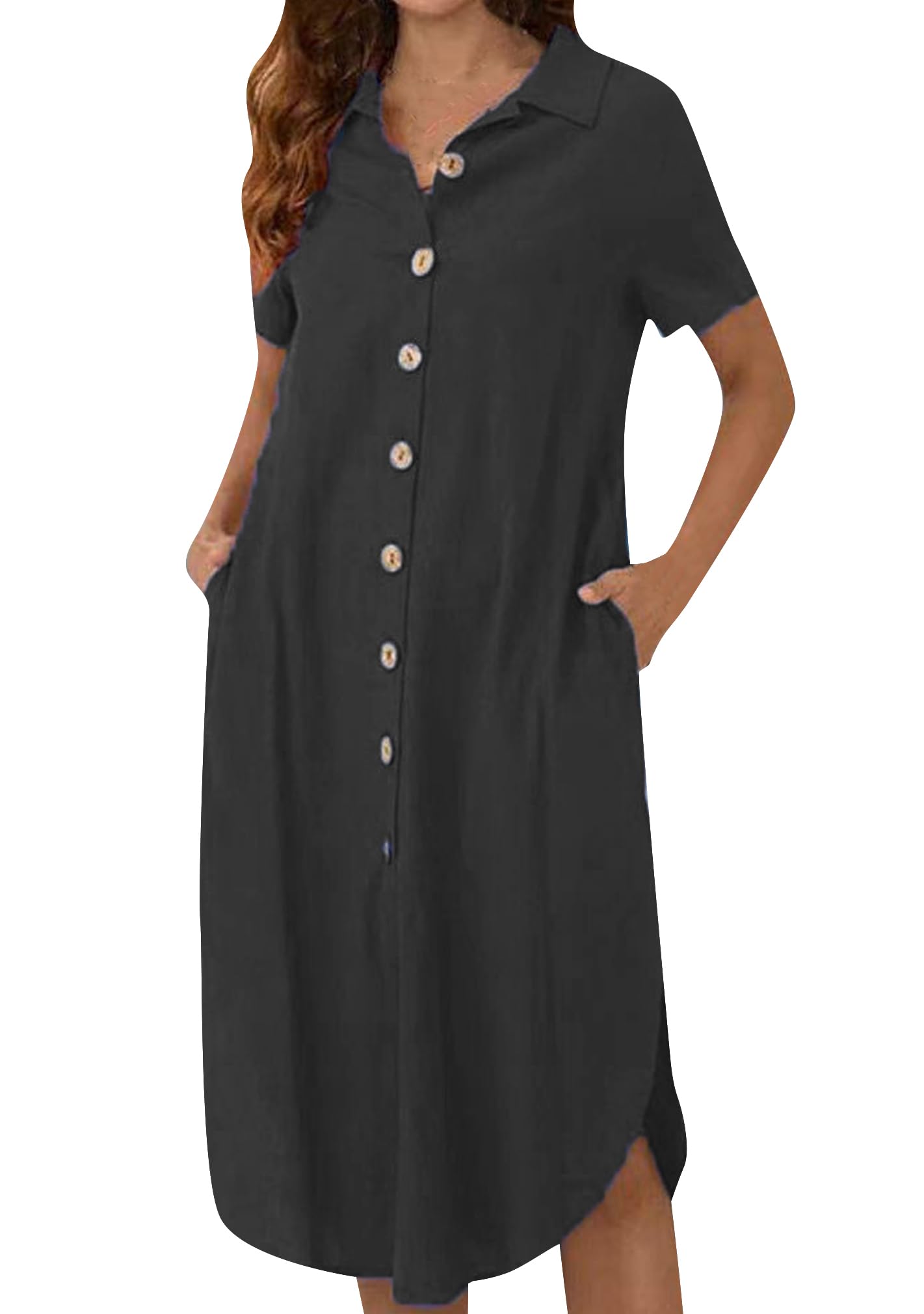 BOFETA Womens Casual Short Sleeve Button Down Dress Side Split Long Kimonos Cardigans Swimsuit Cover Ups Beach Dress