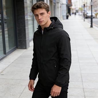 Custom Men's Windbreaker Jacket Lightweight Windproof Hooded Softshell Personalized Outdoor Work Coat Spring Fall
