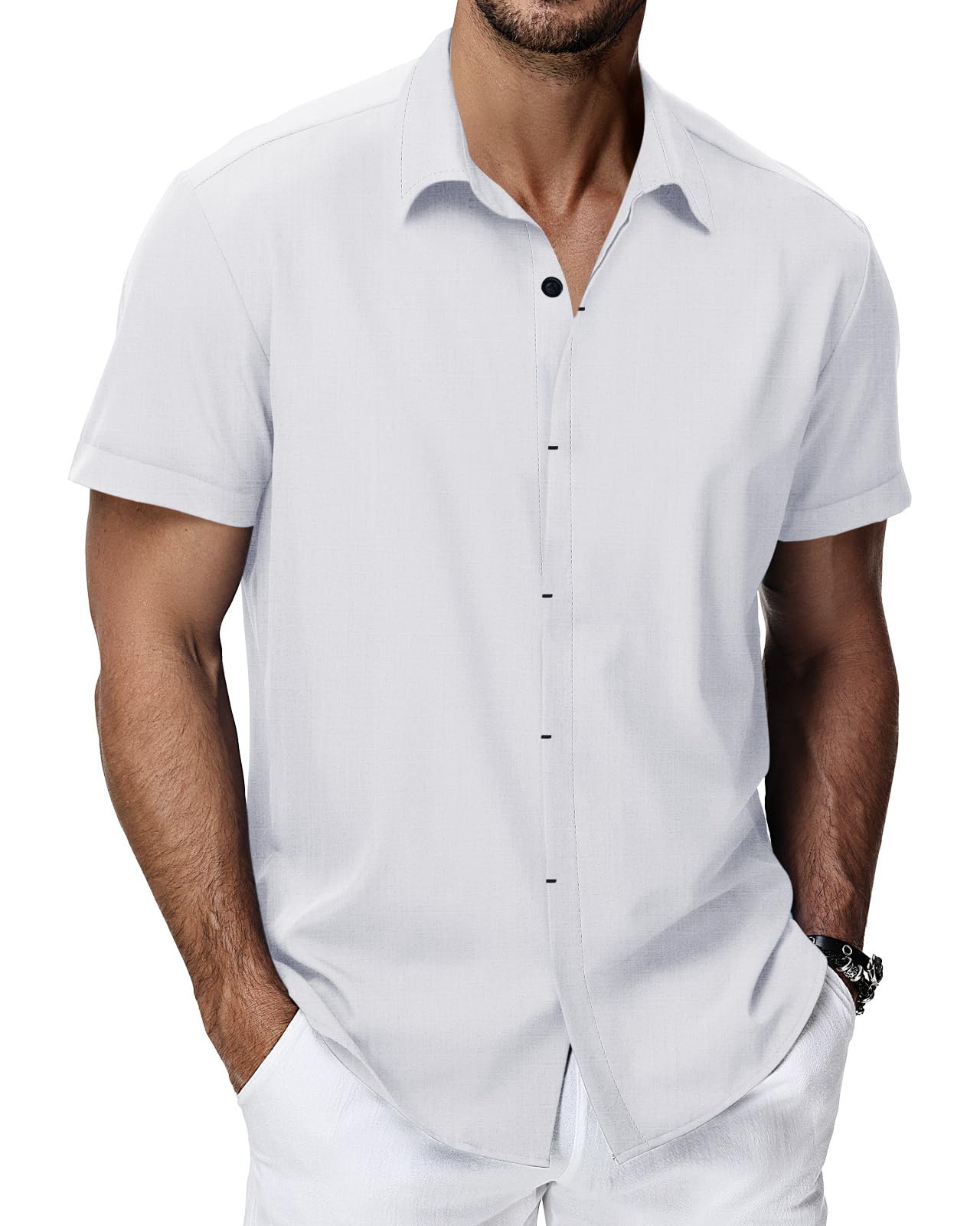 HMIYA Herren Hemd Baumwolle Hemd Sommer Freizeithemd Businesshemd Regular Fit Kurzarmhemd