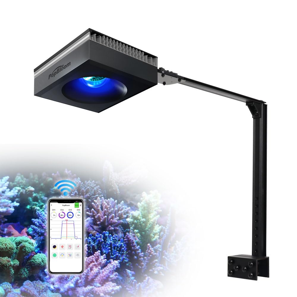 PopBloom RL90 Black LED Reef Aquarium Lighting Aquarium Light Led 10gallon Marine Aquarium Light, Smart APP Control, for 60cm 24inch 2ft SPS LPS Coral Reef Tank (100W WiFi Light (Black)) — image 1