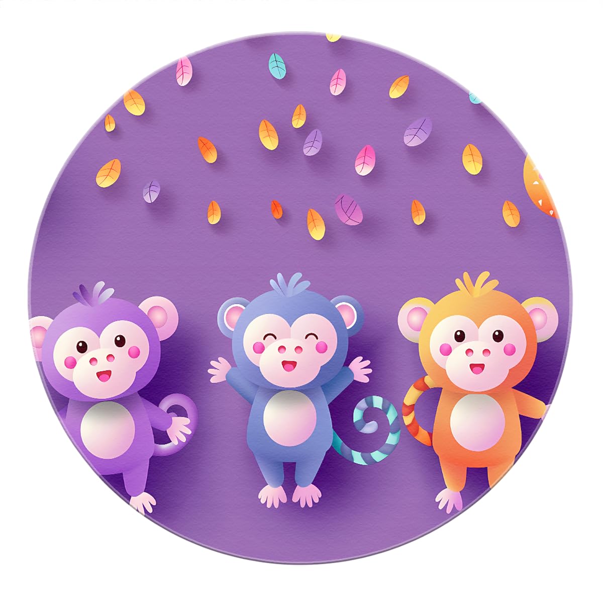 Tapis rond mignon 180cm singes feuilles tombantes pliable violet