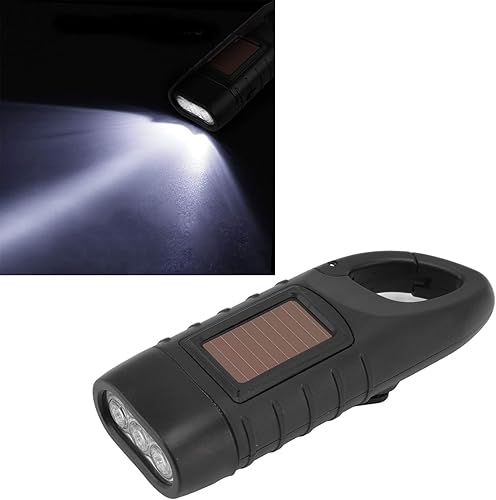 Miniatura 5 de Hand Crank Solar Flashlight, Rechargeable Survival Light for Outdoor Camping, Hiking, Emergency, Plastic 4.9x1.8in
