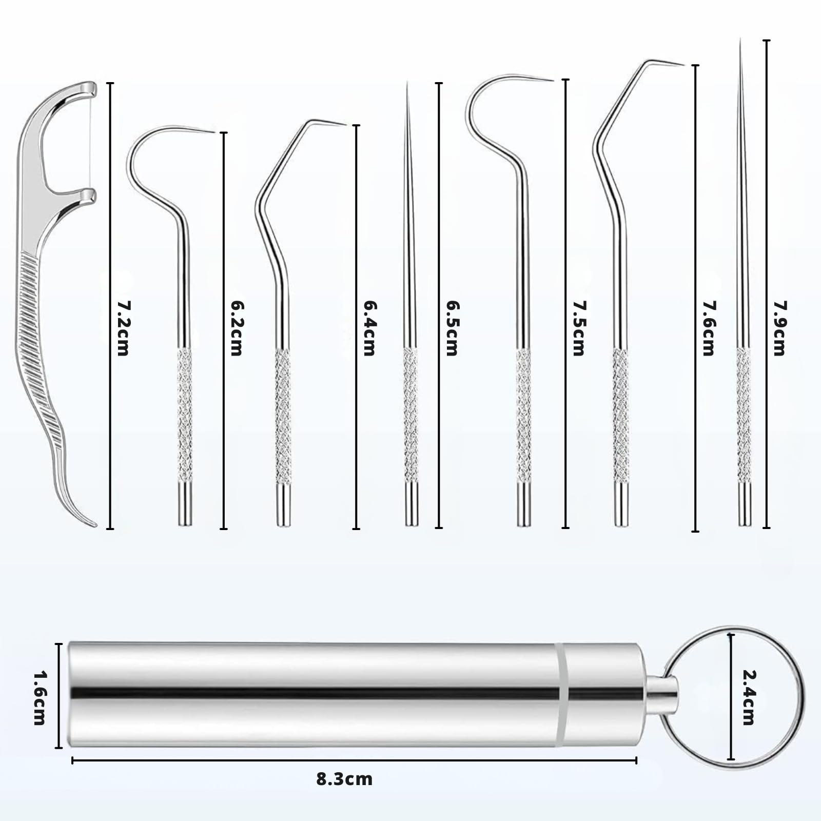 Solitude 7 in 1 Teeth Cleaning Tool Kit | Portable Stainless Steel Dental Tools for Outdoor Camping, Travel, and Braces Maintenance | Toothpicks Pocket Set with 50 Pieces Dental Floss