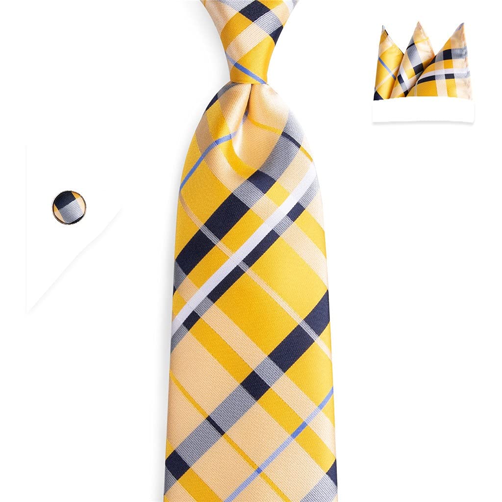 3er Pack Mode Seidenkrawatte Einfarbig Gelb Blau Rosa Krawatte Set Geschenk for Herren Hochzeit Krawatte Manschettenknöpfe (Color : Striped, Size : One Size)