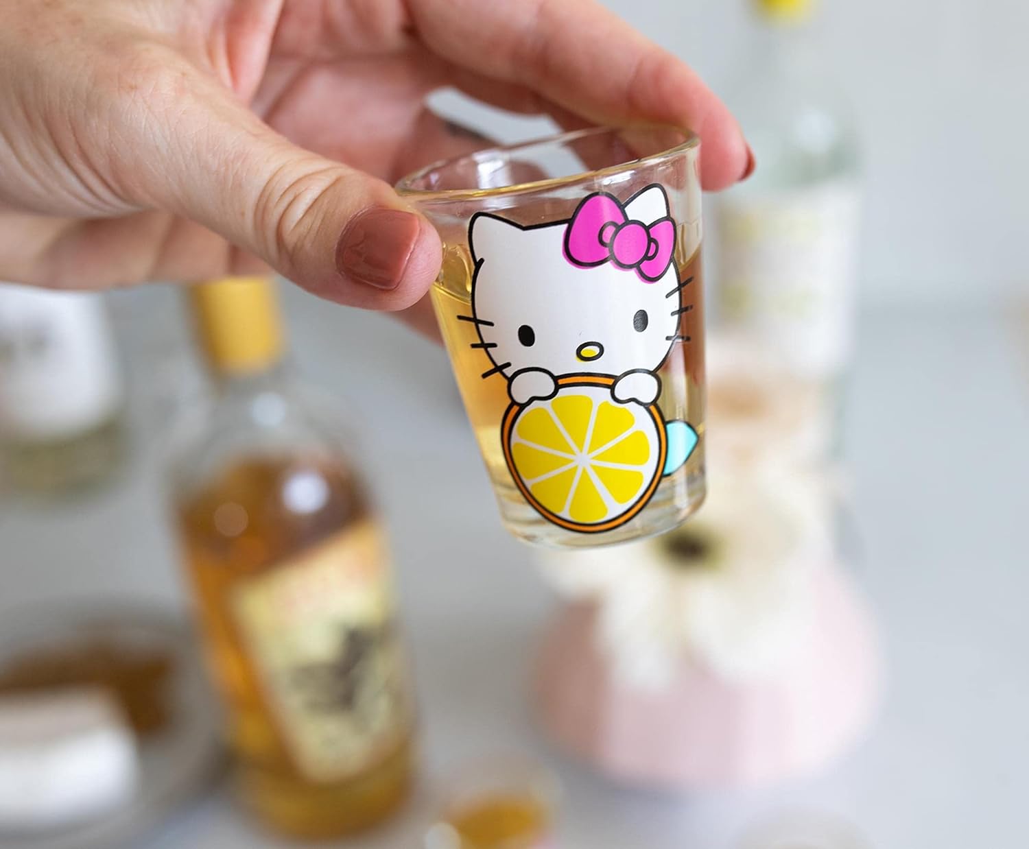 Silver Buffalo Sanrio Hello Kitty Fruit Strawberry, Pineapple, Watermelon, and Lemon 4 Pack Mini Glass Set, 1.5 Ounces - Image 7