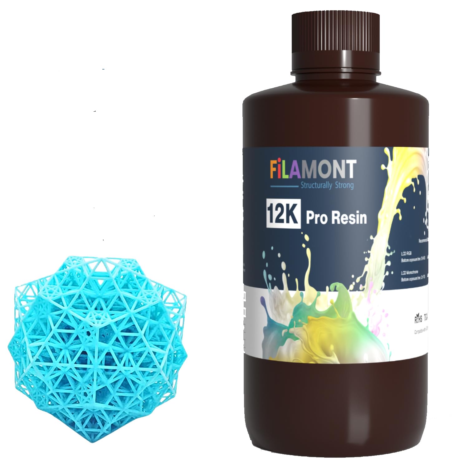FiLAMONT 12K Pro Resin 3D Printer UV Resin 405nm Rapid Photopolymer for Photon/S Liquid 3D Resin Universal High Precision for LCD/DLP/SLA 3D Printers (Aqua Blue)