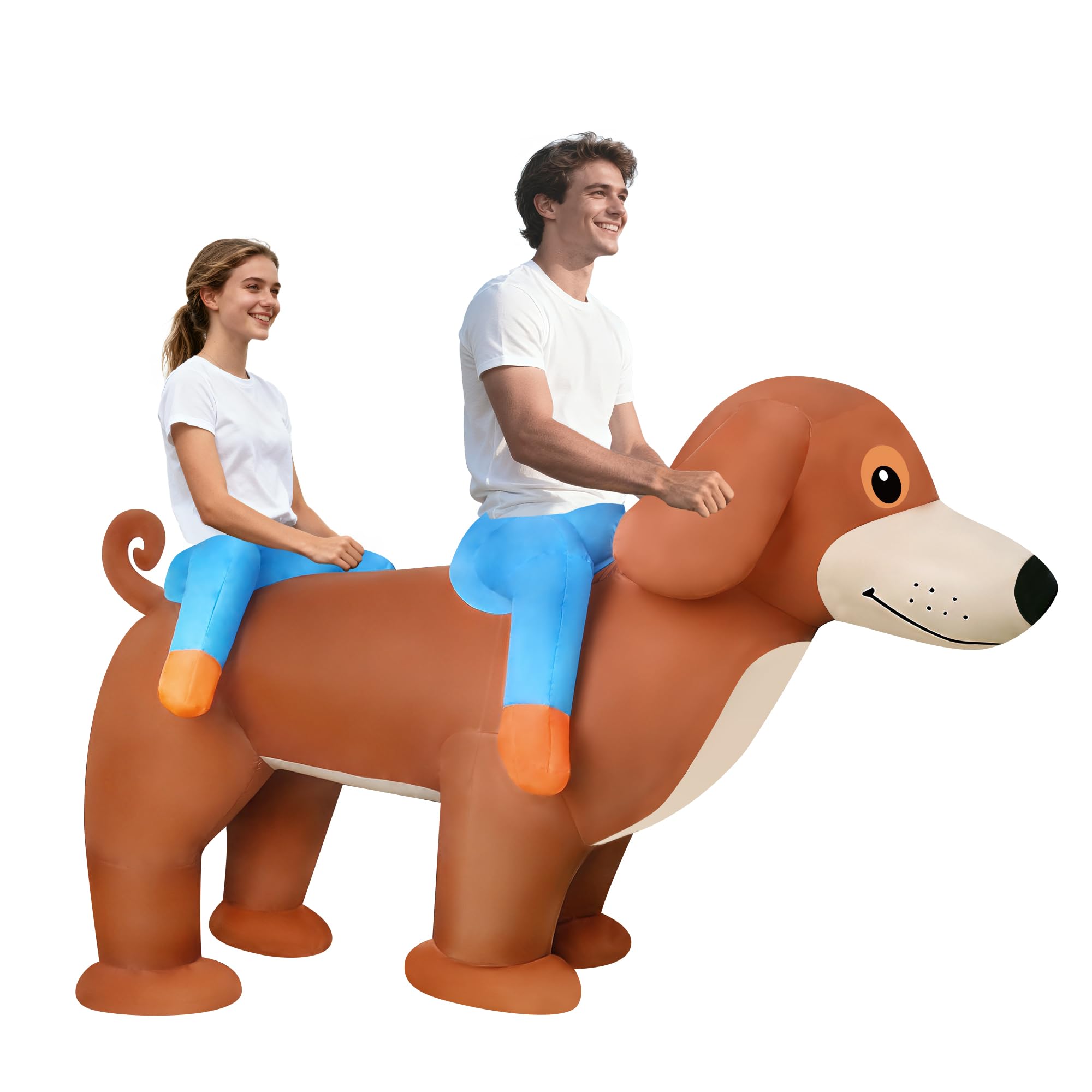 Costume da bassotto gonfiabile per 2 persone, costume da salsiccia gonfiabile in tandem per adulti, costume da animale per Halloween, cosplay, feste, carnevale