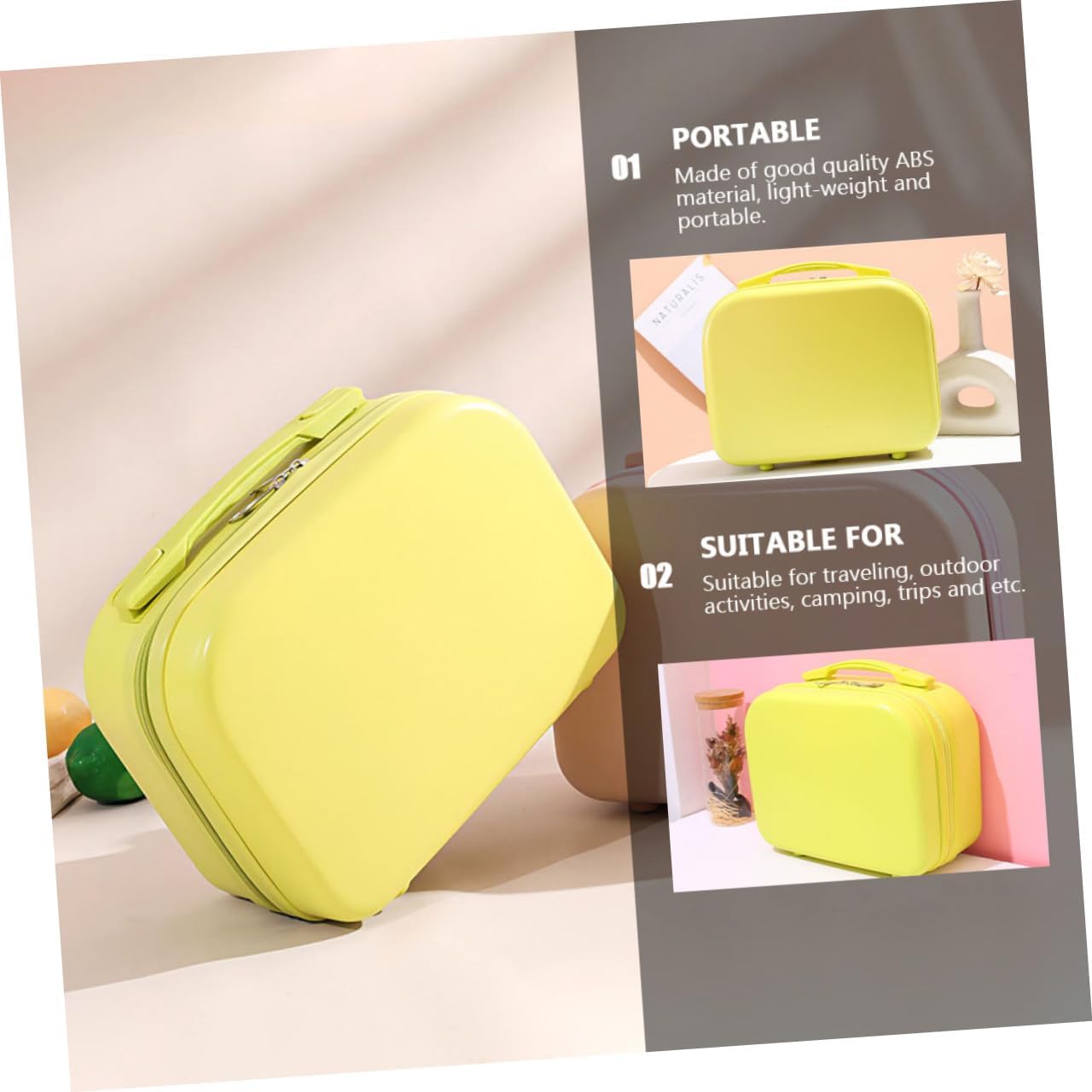 FRCOLOR 1pc Cosmetic Case Travel Closet Organizer for Luggage Makeup Travel Bag Organizer Clear Box Handheld Makeup Bag Train Case Plastic Abs Material Yellow