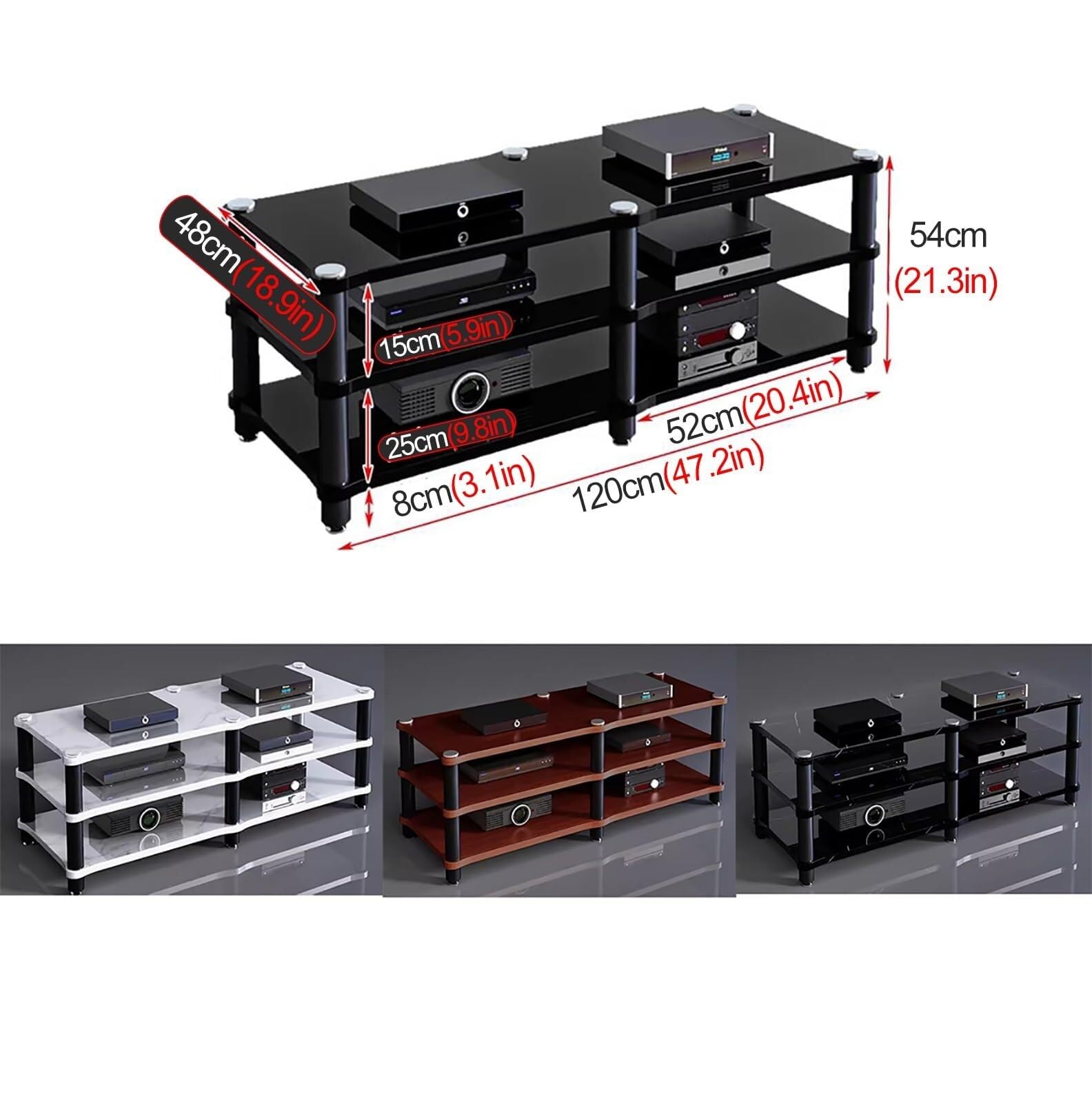 AV Rack – Mensola da gioco a 1 livello, supporto multimediale e archiviazione audio per proiettori, lettori DVD, console di gioco e scatole per cavi, design portatile ed elegante