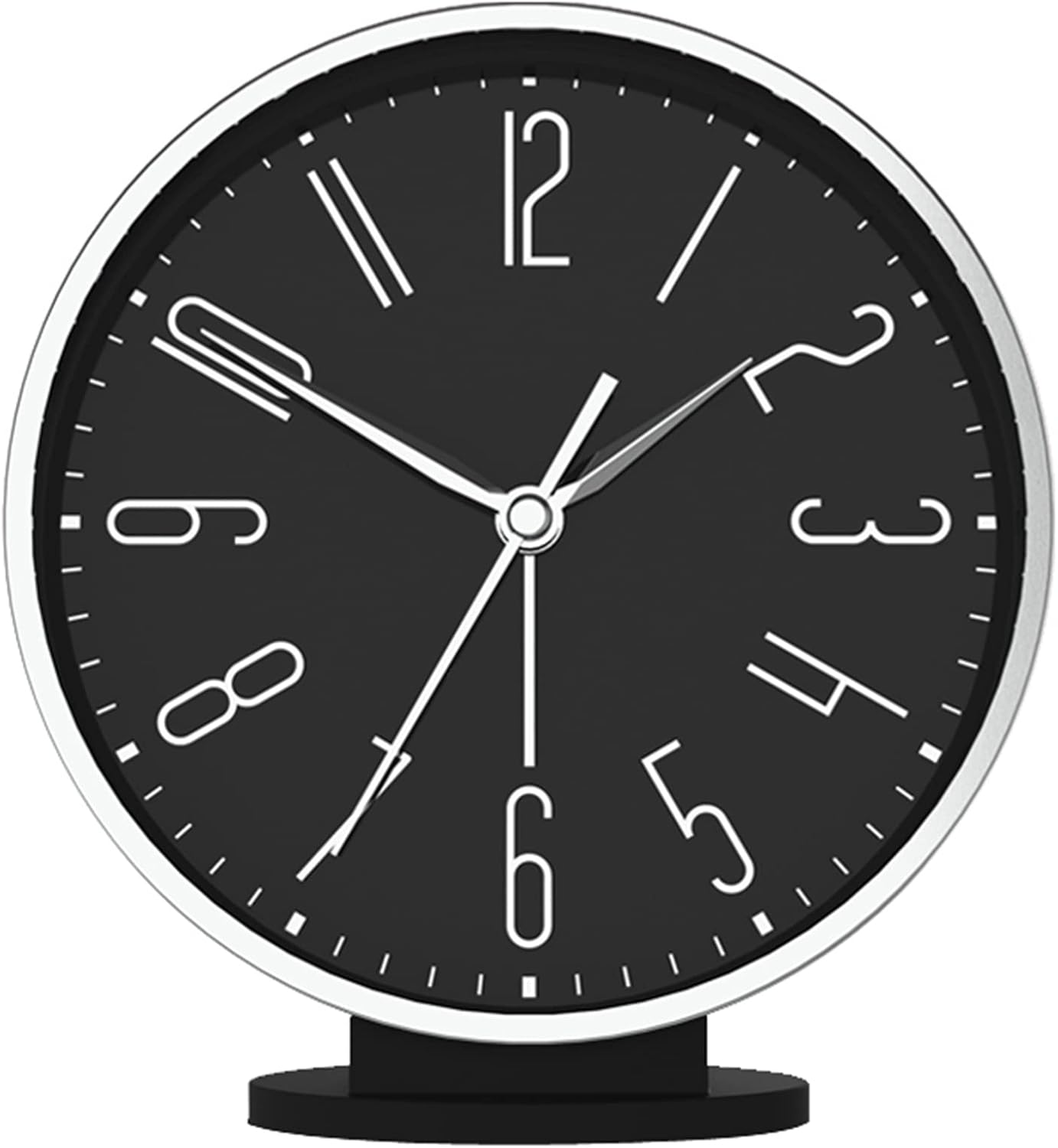 Desk Alarm Clock Table Clock Living Room Decor Creative Modern Battery Operated Bedroom Silent Non-Ticking Metal e Decoration Quartz Clock Silver 6-inch Alarm Clocks Mantel Clocks with Chimes