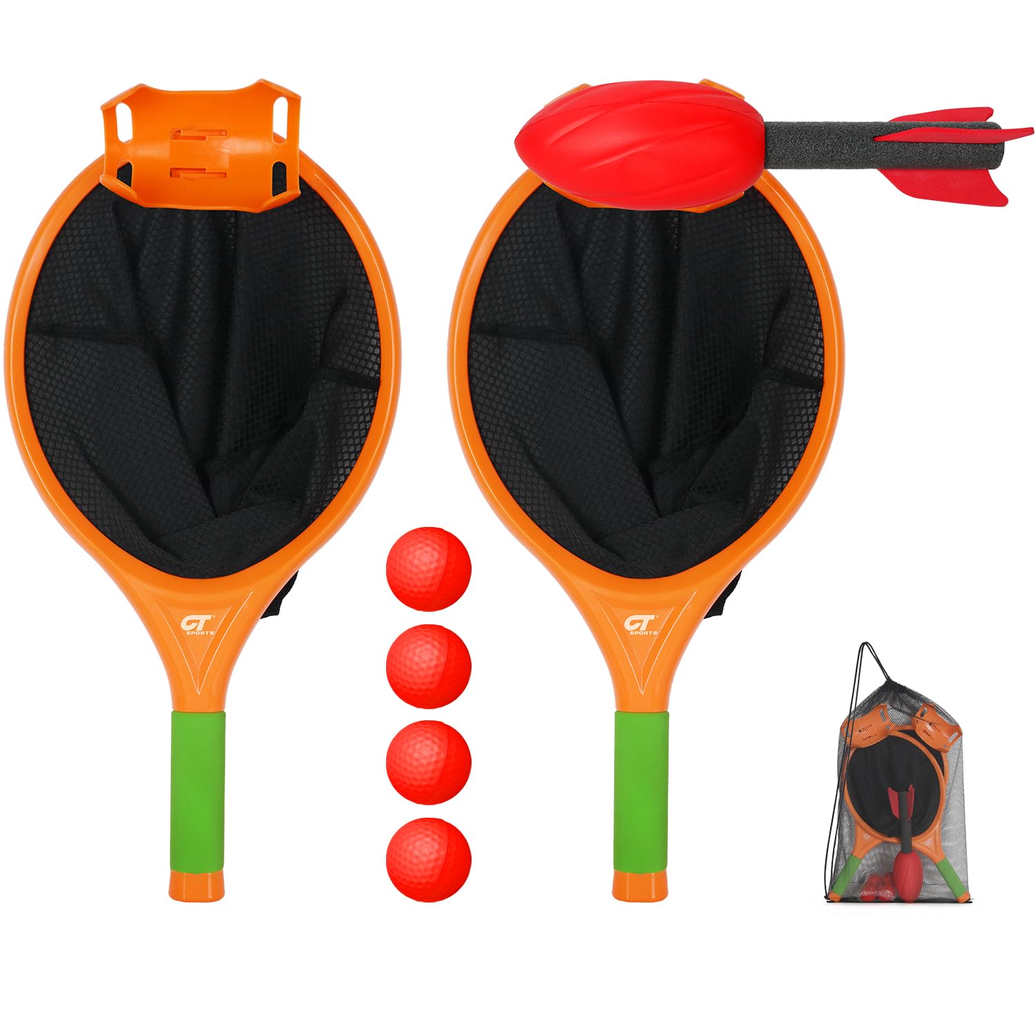 2-in-1 Toss and Catch Ball Game with Foam Rocket Launcher